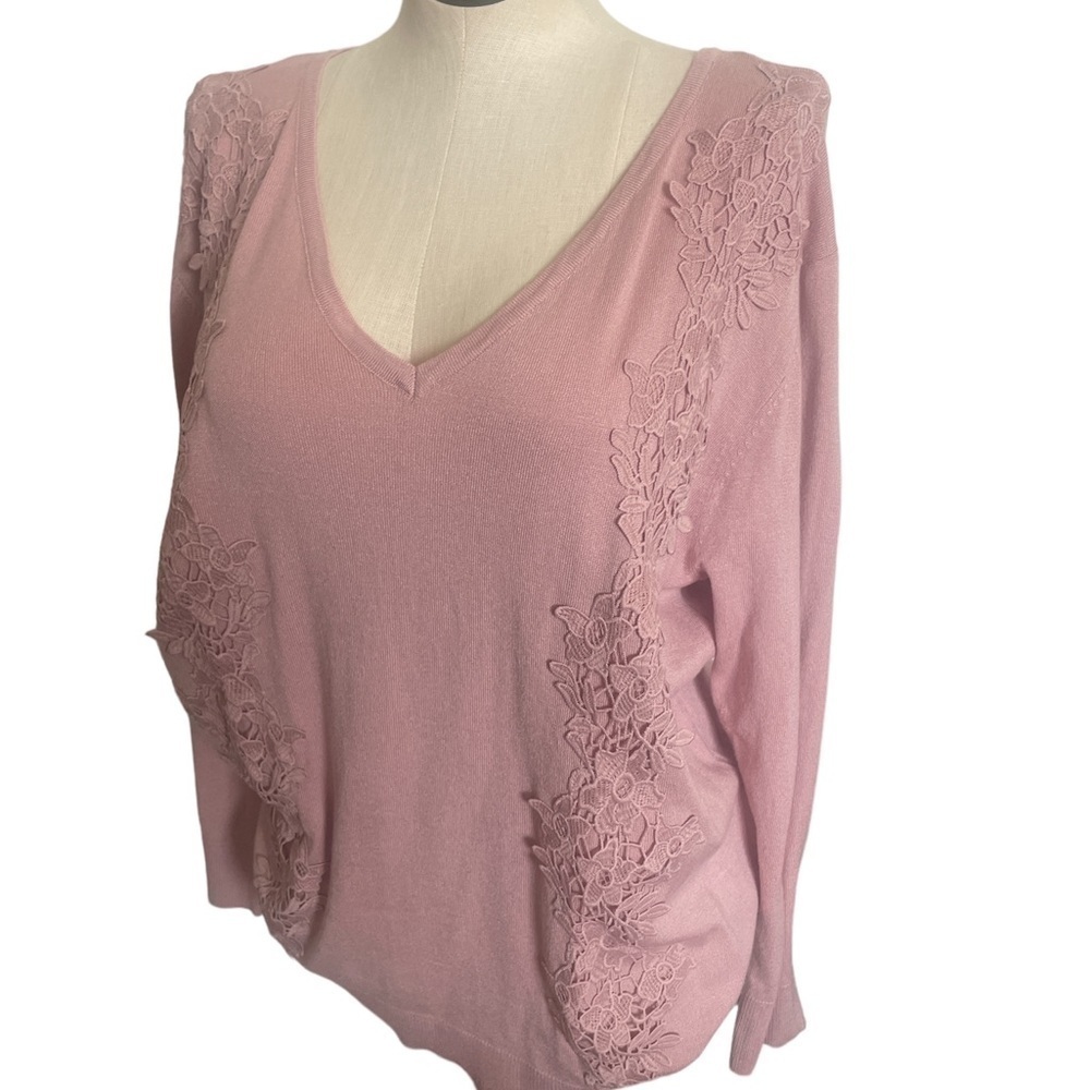 Lane Bryant Plus Sweater woman pale pink lace floral panel long sleeve New 18/20